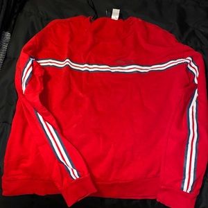 Red navy blue and white sweater